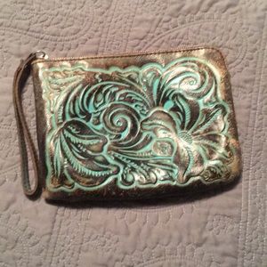 Turquoise Dark Tooled Patricia Nash Wristlet